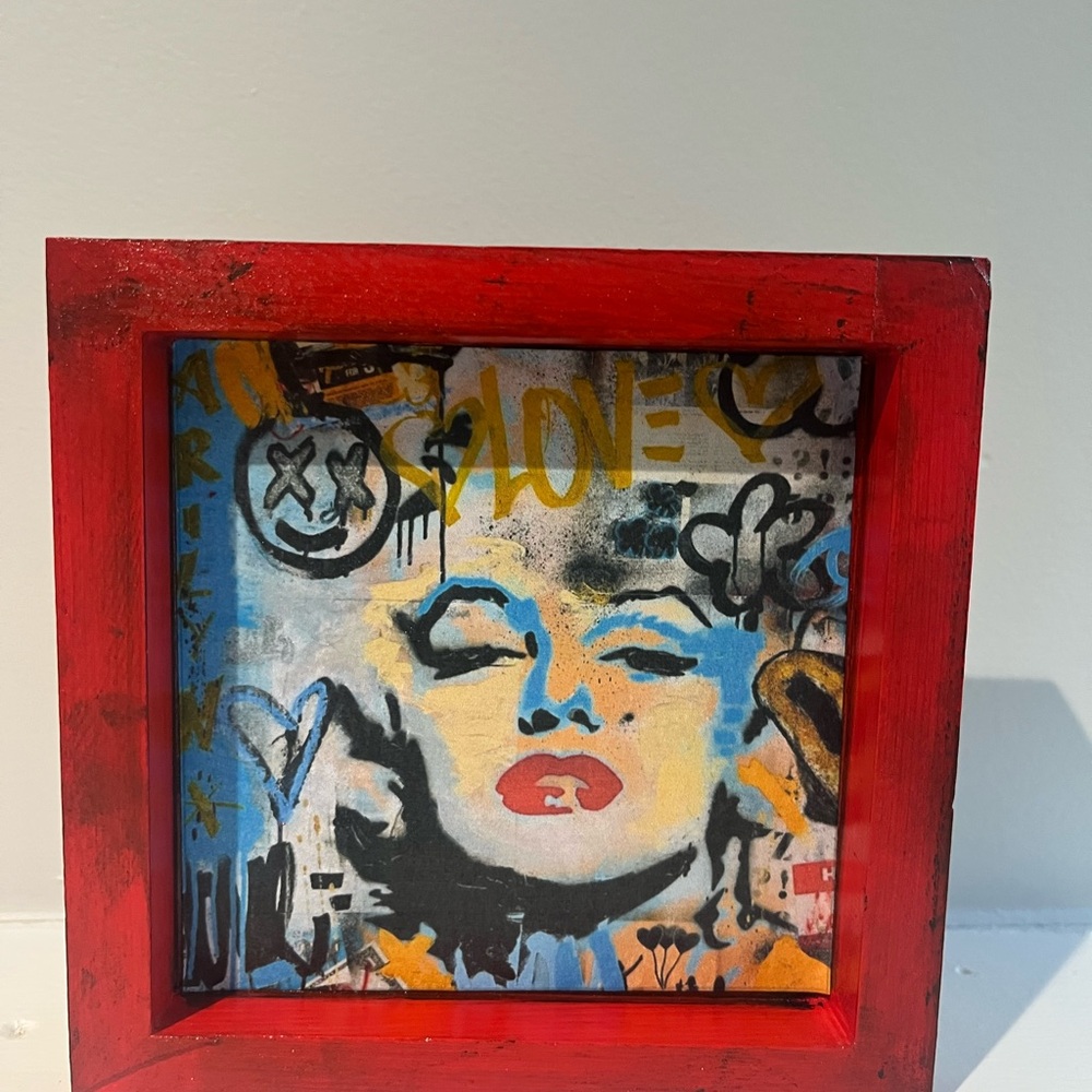 Vibrant Red Framed Pop Art and matching Bookmark for Marylin Monroe lovers.